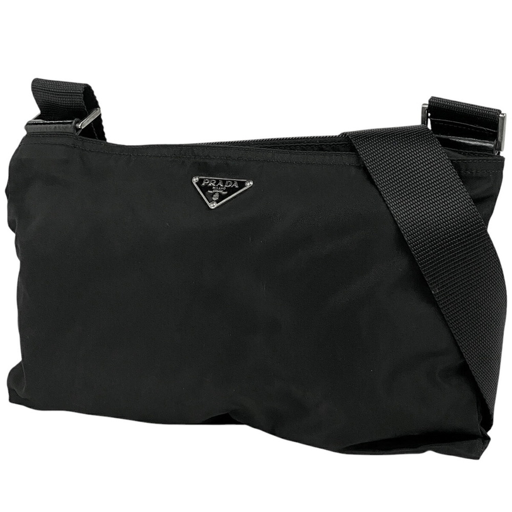 Prada Logo Plate Shoulder Bag Crossbody Black